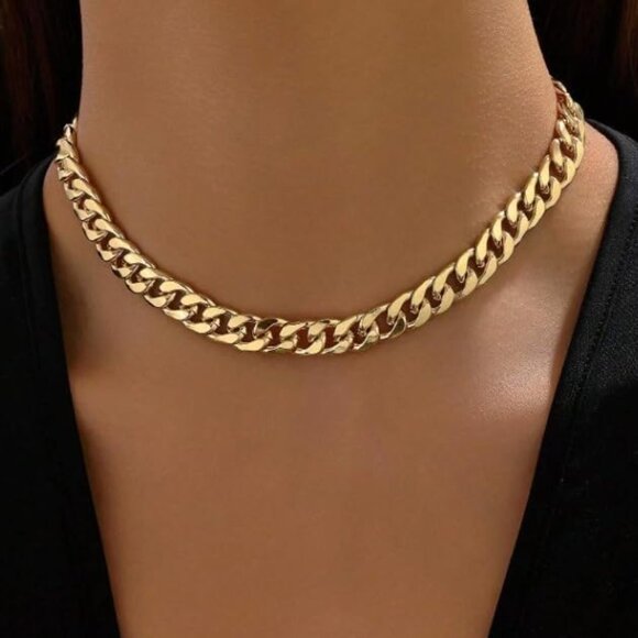🆕Women Gold Cuban Choker Necklace Chunky Chain Clasp Toggle Herringbone Jewelry - Picture 3 of 6